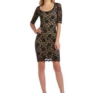 Badgley Mischka Bella Alexandre Black Lace Dress Scoop Neck Bodycon Size 4